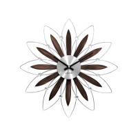 Dřevěné stříbrné hodiny LAVVU CRYSTAL Flower