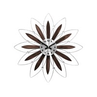 Dřevěné stříbrné hodiny LAVVU CRYSTAL Flower s čísly