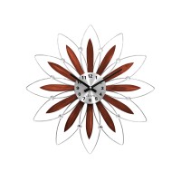 Dřevěné stříbrné hodiny LAVVU CRYSTAL Flower s čísly