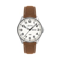 Ocelové pánské hodinky LAVVU BERGEN White / Top Grain Leather se svítícím číselníkem