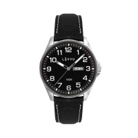 Ocelové pánské hodinky LAVVU BERGEN Black / Top Grain Leather se svítícími čísly