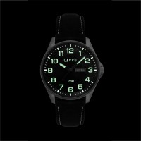 Ocelové pánské hodinky LAVVU BERGEN Black / Top Grain Leather se svítícími čísly
