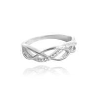 Stříbrný propletený prsten MINET s bílými zirkony vel. 57