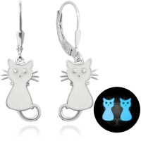 Svítící bílé stříbrné náušnice MINET KOČIČKY