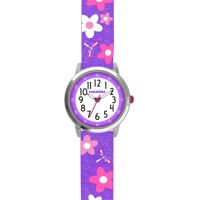 Květované fialové dívčí dětské hodinky CLOCKODILE FLOWERS se třpytkami