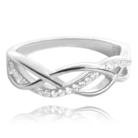 Stříbrný propletený prsten MINET s bílými zirkony vel. 65