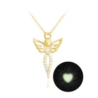 MINET Svítící pozlacený stříbrný náhrdelník ANDĚL s bílými zirkony