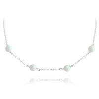 MINET Stříbrný náhrdelník s bílými opálky