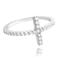 MINET Stříbrný prsten KŘÍŽEK s bílými zirkony vel. 50