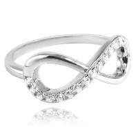 MINET Stříbrný prsten INFINITY s bílými zirkony vel. 62
