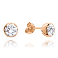 MINET Rose gold stříbrné náušnice PECKY s bílými zirkony