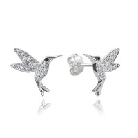 MINET Stříbrné náušnice KOLIBŘÍCI s bílými zirkony