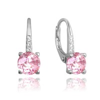 MINET Elegantní stříbrné náušnice s růžovým zirkonem