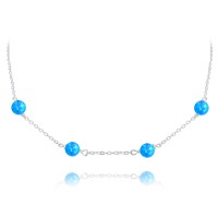 MINET Stříbrný náhrdelník se světle modrými opálky