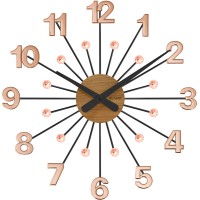 VLAHA Dřevěné Rosegold-černé hodiny s kameny DESIGN vyrobené v Čechách