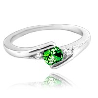 MINET Elegantní stříbrný prsten se zeleným zirkonem vel. 47