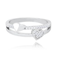 MINET Stříbrný srdíčkový prsten LOVE se zirkony vel. 52