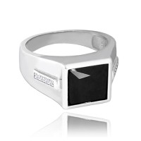 MINET Pánský pečetní stříbrný prsten s černým zirkonem vel. 66