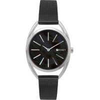 MINET Stříbrno-černé dámské hodinky ICON BLACK PEARL MESH