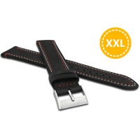 LAVVU XXL Prodloužený dvojitě prošitý černý řemínek SPORT z luxusní kůže Top Grain - 24 XXL