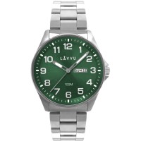 LAVVU Ocelové pánské hodinky BERGEN Green se svítícími čísly