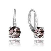 MINET Elegantní stříbrné náušnice s hnědým zirkonem