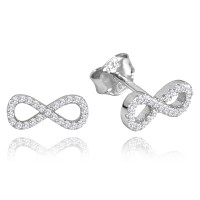 MINET Stříbrné náušnice NEKONEČNO s bílými zirkony