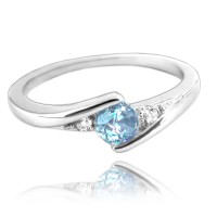 MINET Elegantní stříbrný prsten s modrým zirkonem vel. 61