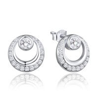 MINET Stříbrné náušnice kroužky se zirkony