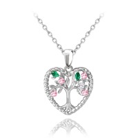 MINET Stříbrný náhrdelník STROM ŽIVOTA V SRDCI s barevnými zirkony