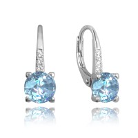 MINET Elegantní stříbrné náušnice se světle modrým zirkonem