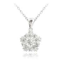MINET Stříbrný náhrdelník SNĚHOVÁ VLOČKA s bílými zirkony