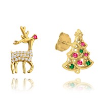 MINET Vánoční pozlacené stříbrné náušnice SOB a STROMEČEK
