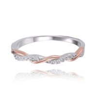 MINET Elegantní Rose gold stříbrný prsten s bílými zirkony vel. 61