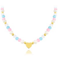 MINET Pozlacený stříbrný náhrdelník s přírodními perlami a barevnými kuličkami - Ag 925/1000 21,40g