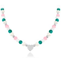 MINET Stříbrný náhrdelník s přírodními perlami a barevnými kuličkami - Ag 925/1000 21,80g