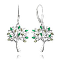 MINET Stříbrné náušnice STROM ŽIVOTA s zelenými zirkony