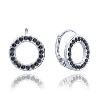 MINET Stříbrné náušnice KROUŽKY s černými zirkony