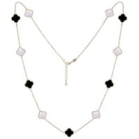 MINET Pozlacený stříbrný náhrdelník ČTYŘLÍSTKY s bílou perletí a onyxem Ag 925/1000 11,90g