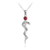 MINET Stříbrný náhrdelník AESKULAPOVA HŮL s červeným zirkonem