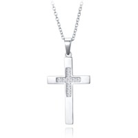 MINET Stříbrný náhrdelník křížek s drobnými zirkony