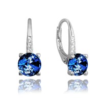 MINET Elegantní stříbrné náušnice s tmavě modrým zirkonem