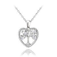 MINET Stříbrný náhrdelník STROM ŽIVOTA V SRDCI s bílými zirkony