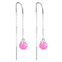 MINET Stříbrné náušnice hanging balls s růžovými opálky a zirkonem