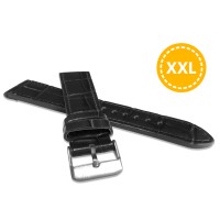 LAVVU XXL Prodloužený černý prošitý řemínek CROCO z luxusní kuže Top Grain - 20 XXL