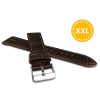 LAVVU XXL Prodloužený tmavě hnědý prošitý řemínek CROCO z luxusní kuže Top Grain - 22 XXL