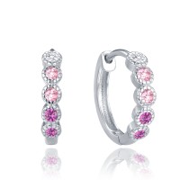 MINET Stříbrné náušnice kroužky s bílými, růžovými a červenými zirkony