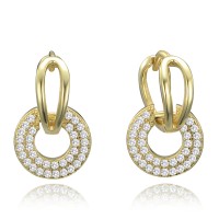 MINET Luxusní pozlacené stříbrné náušnice dvojité kroužky s bílými zirkony