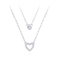 MINET Dvojitý stříbrný náhrdelník se srdcem a bílými zirkony