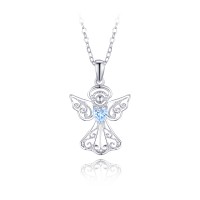 MINET Stříbrný náhrdelník anděl s modrým zirkonem
